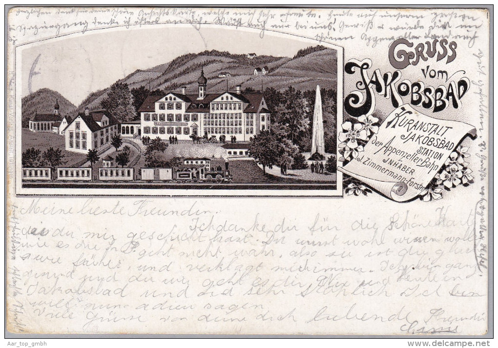 AK AI Appenzell GONTEN JAKOBSBAD 1898-07-06 Appenzell Gruss vom Jakobsbad Litho Metz