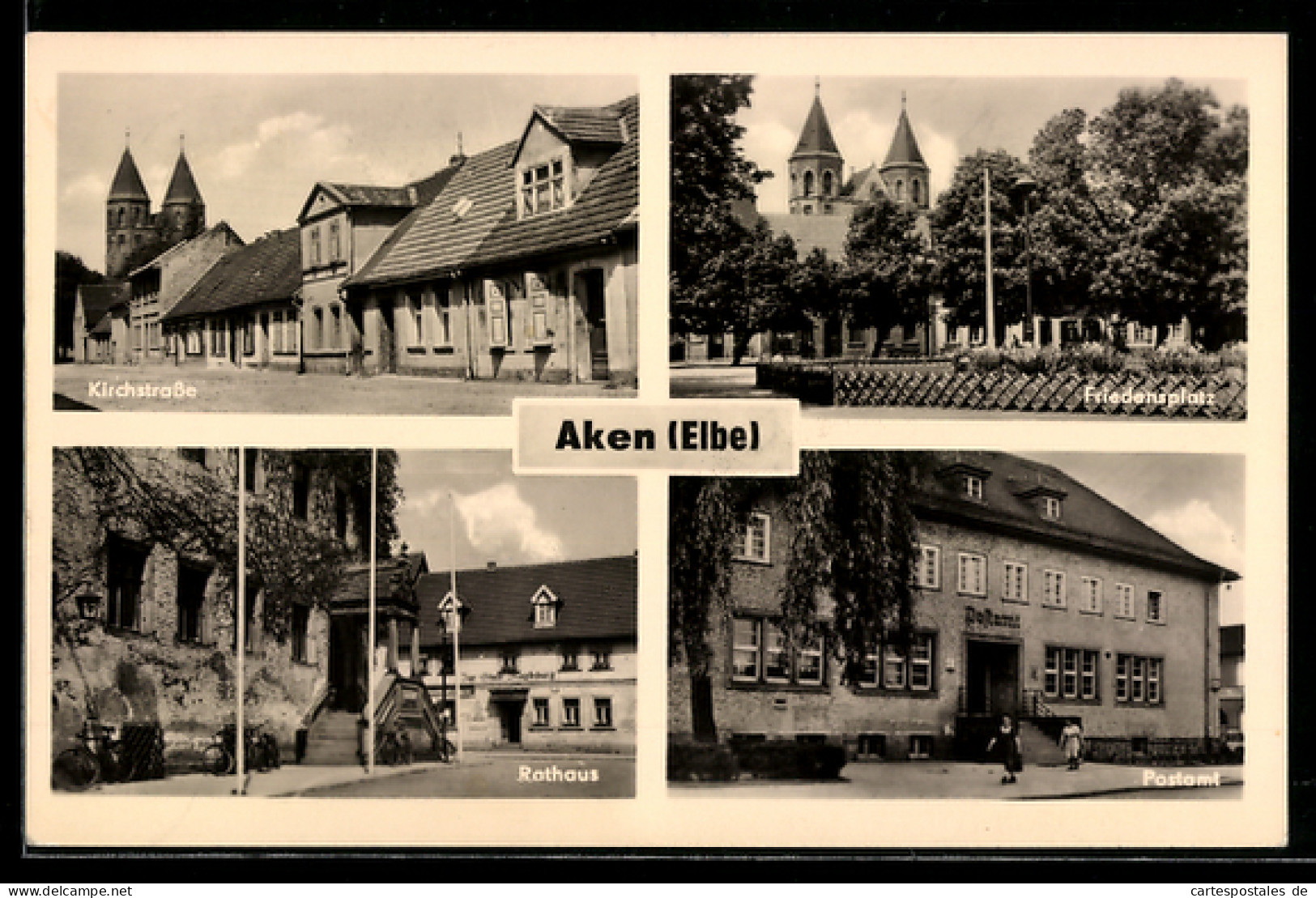 AK Aken, Kirchstrasse, Friedensplatz, Rathaus, Postamt