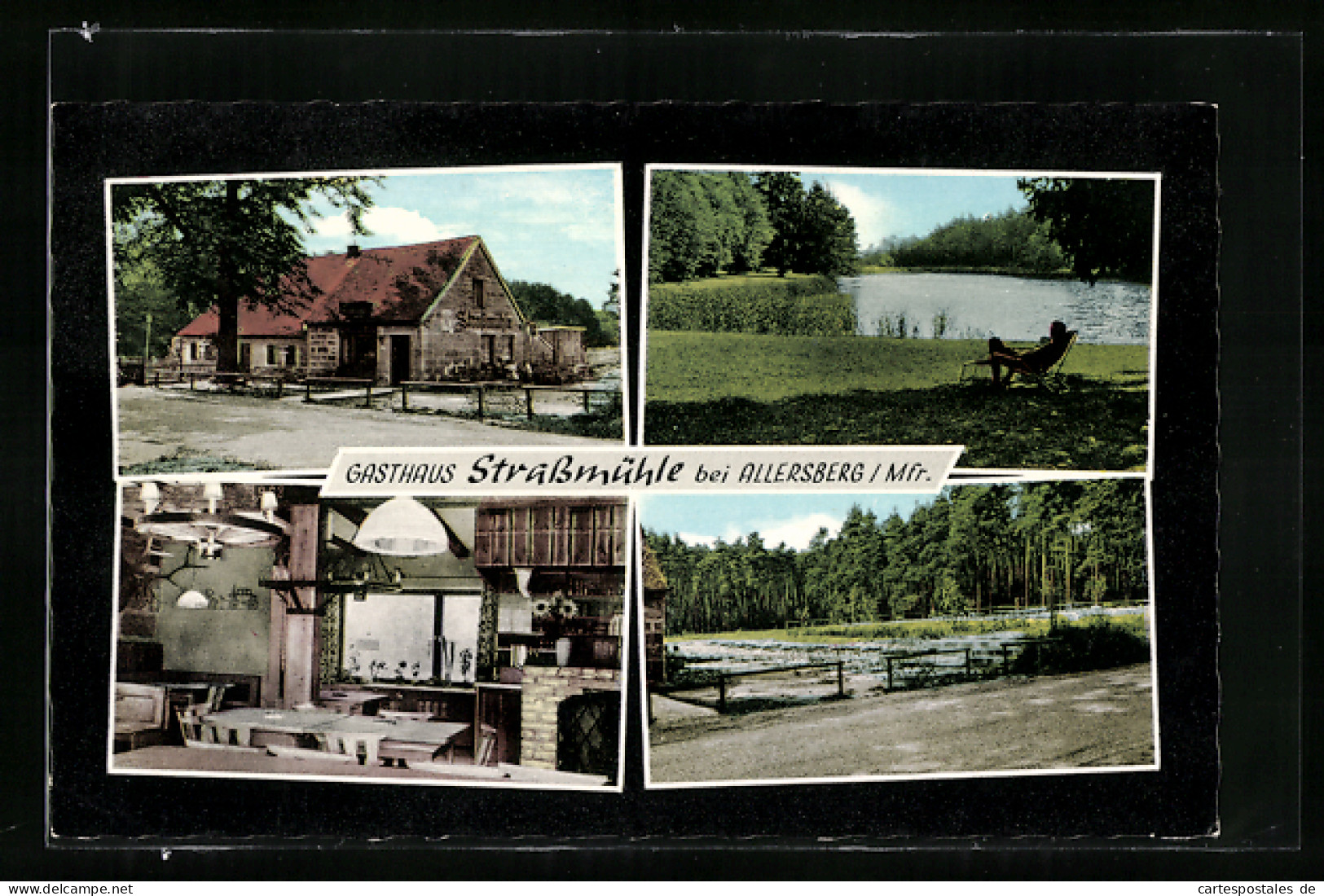 AK Allersberg /Mfr., Gasthaus Strassmühle A. Seitz mit Gastraum und Umgebung