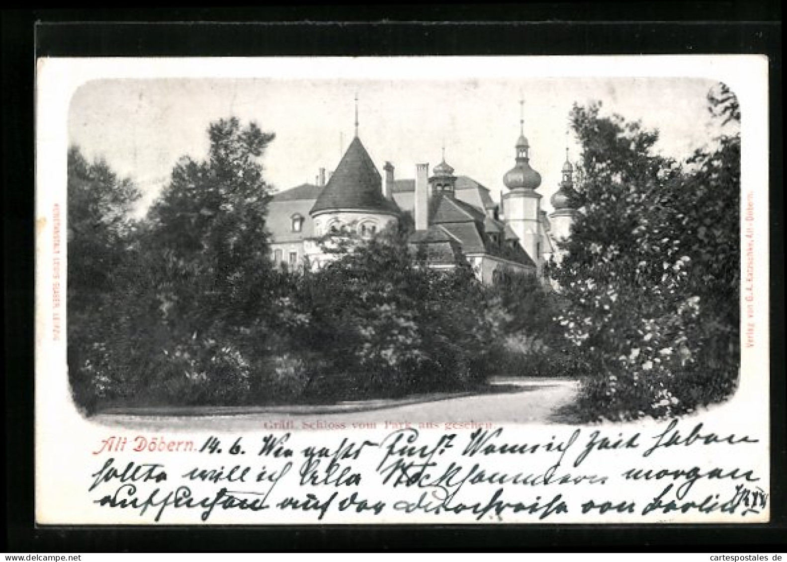 AK Alt-Döbern, Gräfliches Schloss vom Park aus gesehen