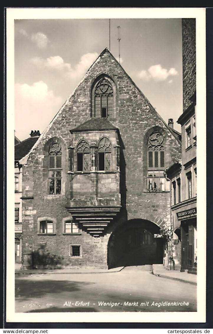 AK Alt-Erfurt, Weniger-Markt mit Geschäft von Friedrich Casper und Aegidienkirche