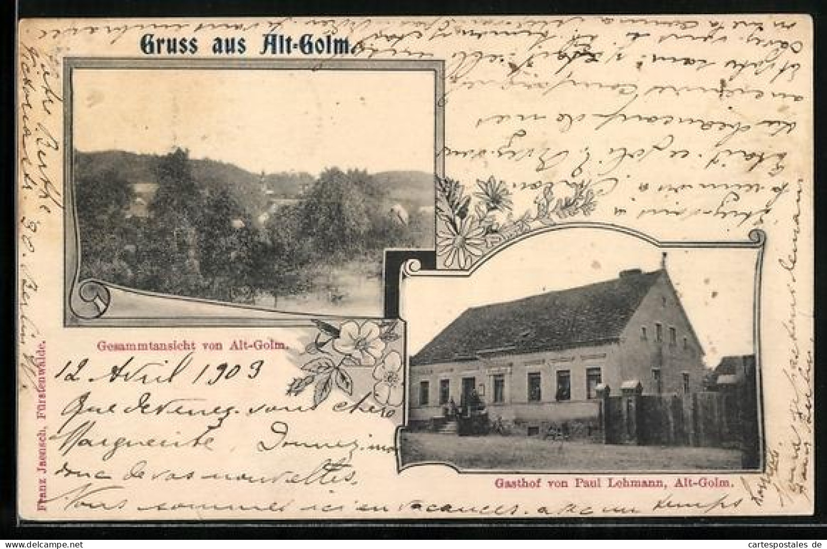 AK Alt Golm / Rietz-Neuendorf, Gasthof von Paul Lehmann, Blick auf den Ort