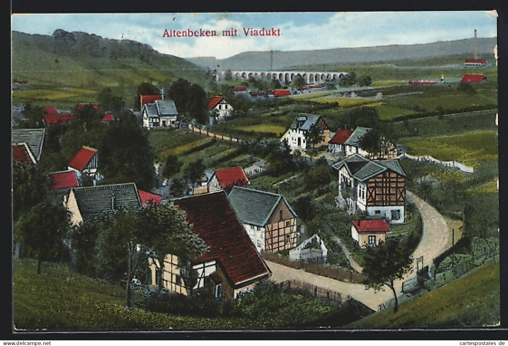 AK Altenbeken, Ortsansicht mit Viadukt