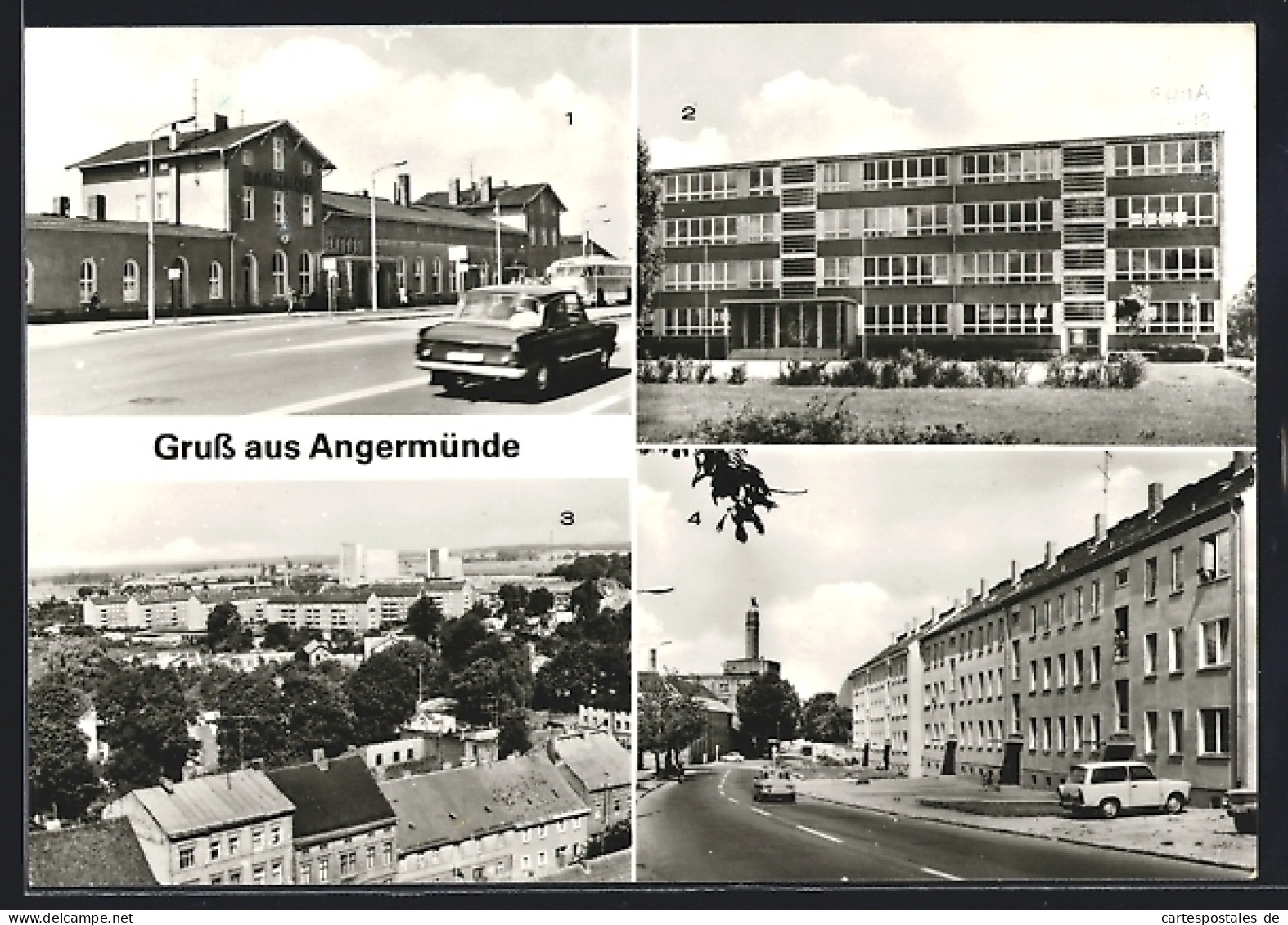 AK Angermünde, Ortsansichten mit Bahnhof, Ehm-Welk-Oberschule, Berliner Strasse