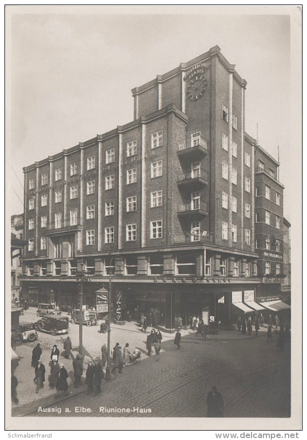 AK Aussig Usti Riunione Haus Adriatica Sicurta Markt Namesti ? bei Schönpriesen Nestomitz Krammel Tetschen Decin