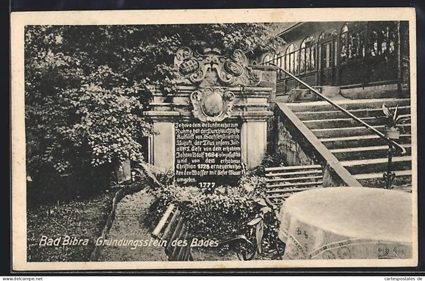 AK Bad Bibra, Gründungsstein des Bades