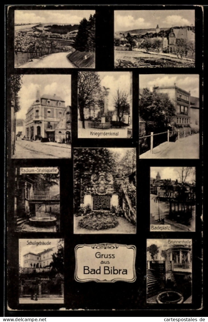 AK Bad Bibra, Schulgebäude, Brunnenhalle, Badeplatz