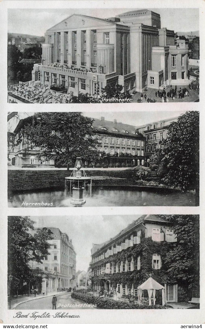 AK Bad Teplitz-Schönau Stadttheater Herrenhaus Deutsches Haus Sudeten Postkarte