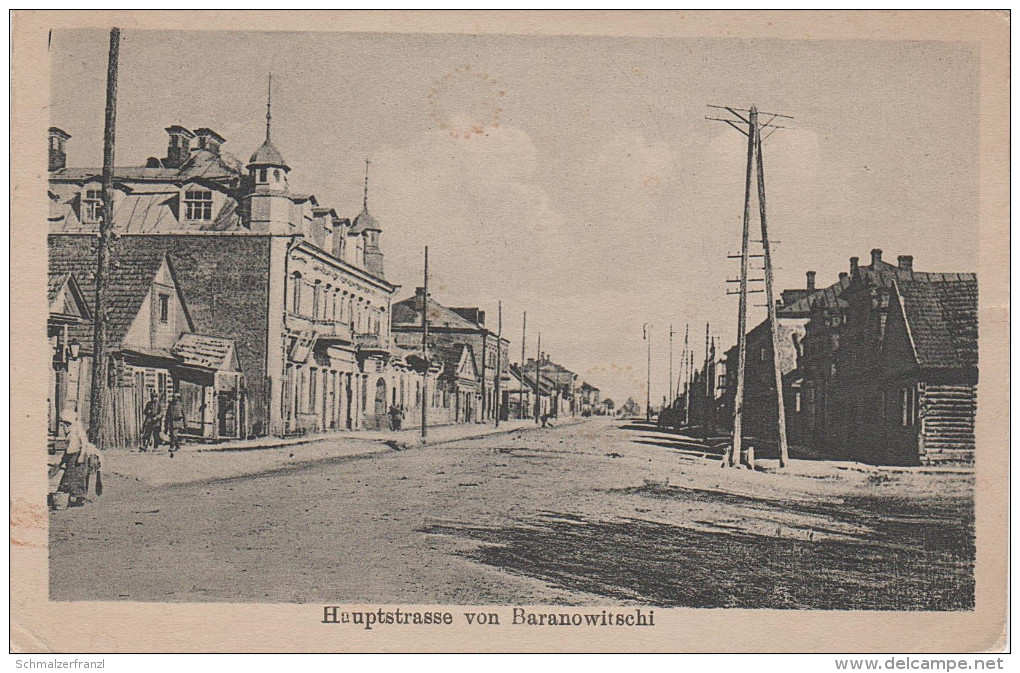 AK Baranawitschy Baranowitschi bei Brest Litowsk Hauptstrasse Weissrussland Belarus Russland Feldpost bei Minsk