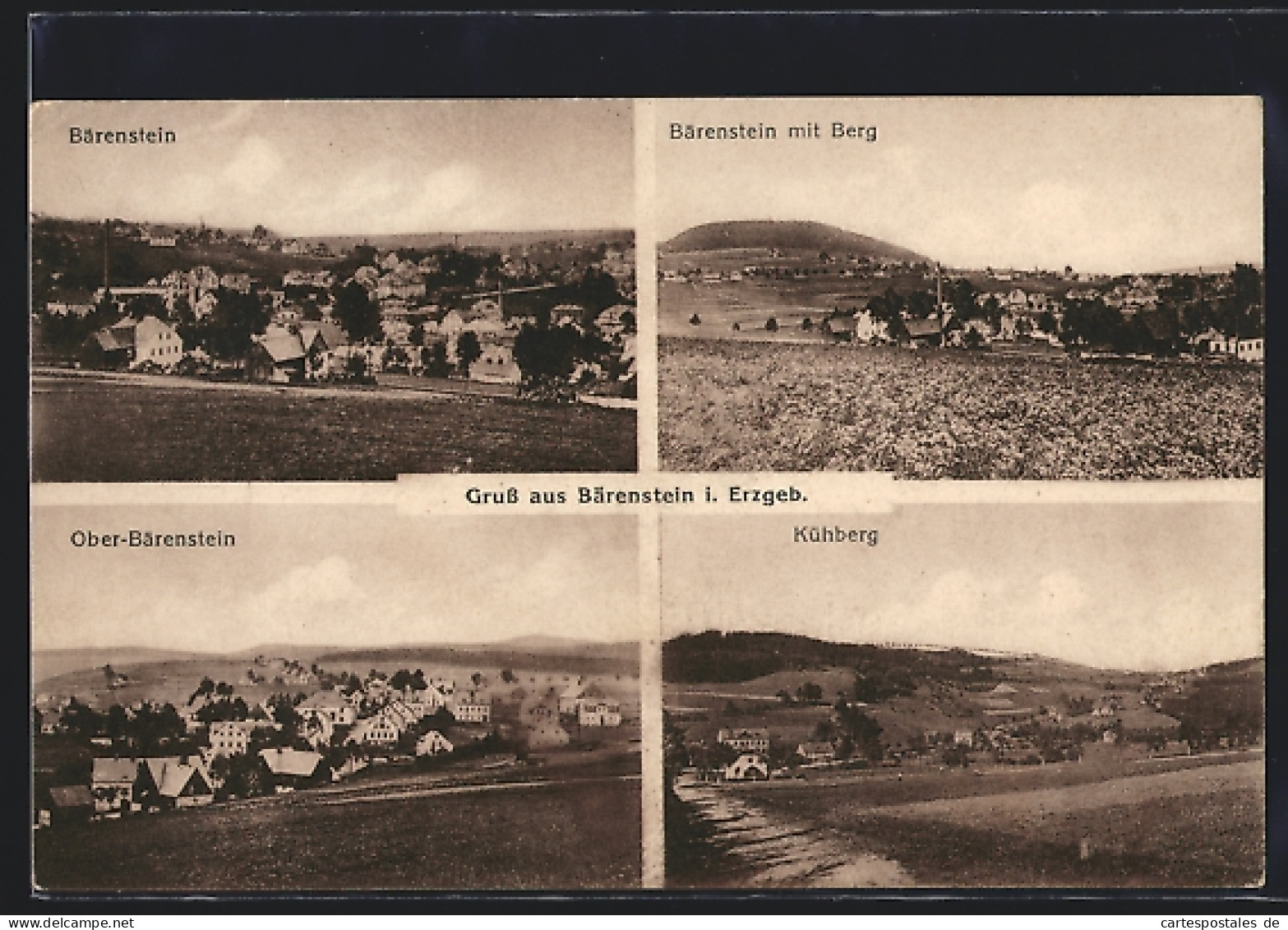 AK Bärenstein i. Erzgeb., Ortsansicht mit Berg, Kühberg, Ober-Bärenstein