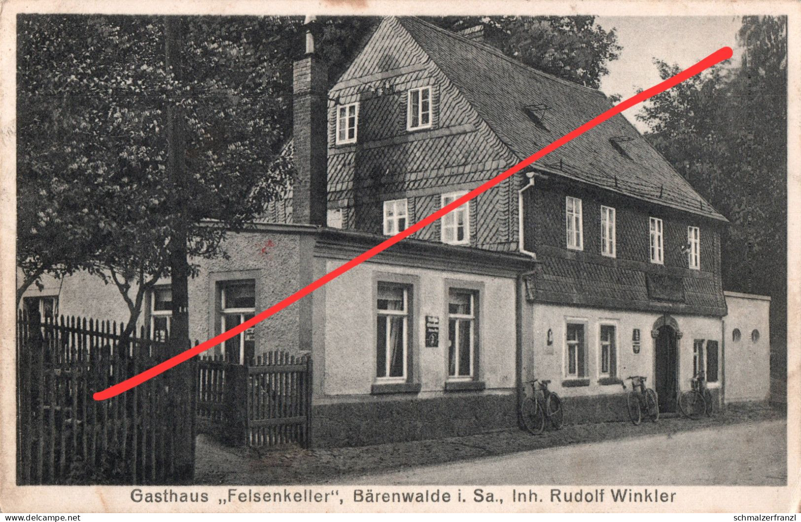 AK Bärenwalde Gasthaus Felsenkeller a Obercrinitz Crinitzberg Kirchberg Wilkau Hasslau Wilzschhaus Schönheide Bahnpost