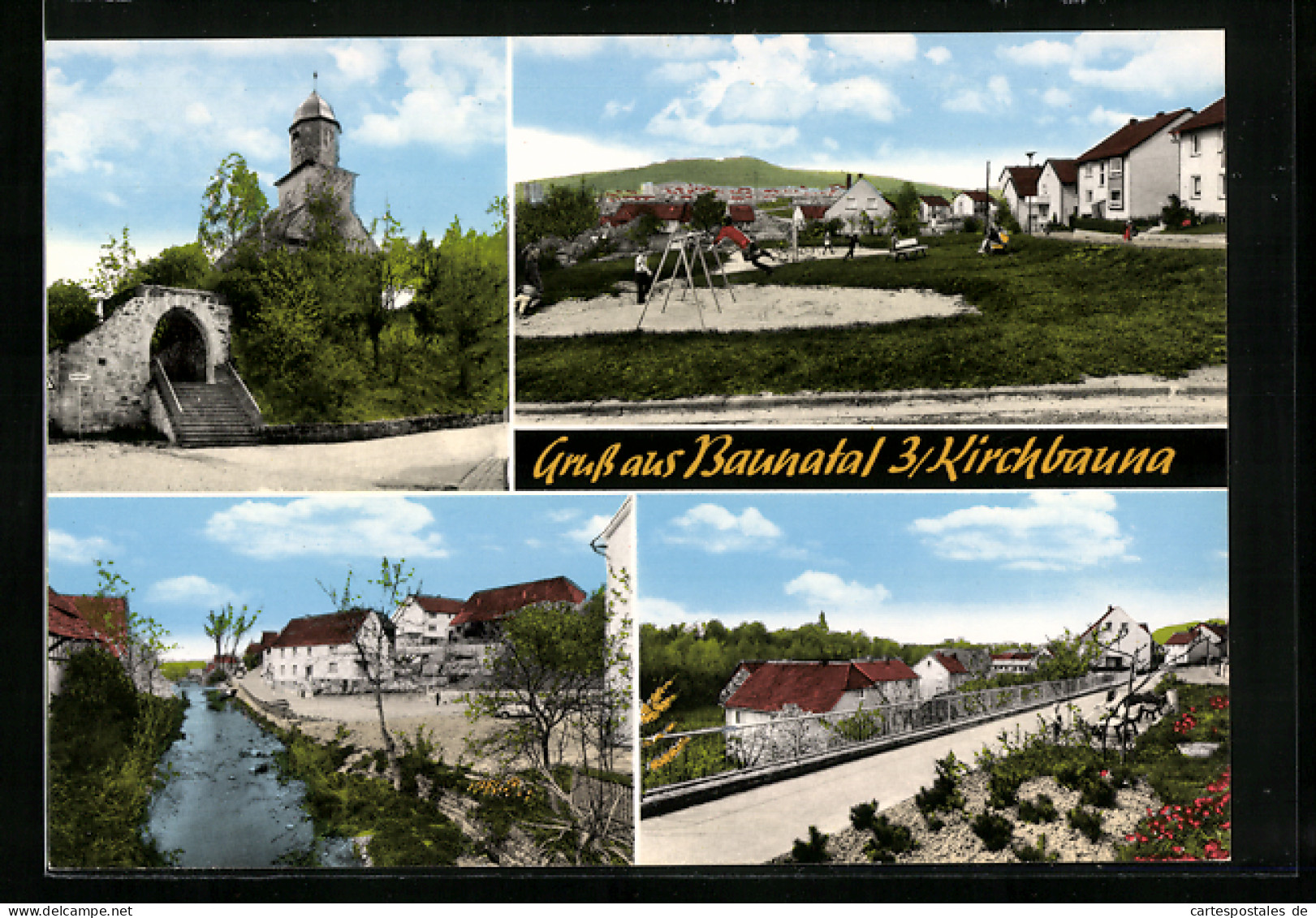 AK Baunatal-Kirchbauna, Kirche, Spielplatz, Grünanlage