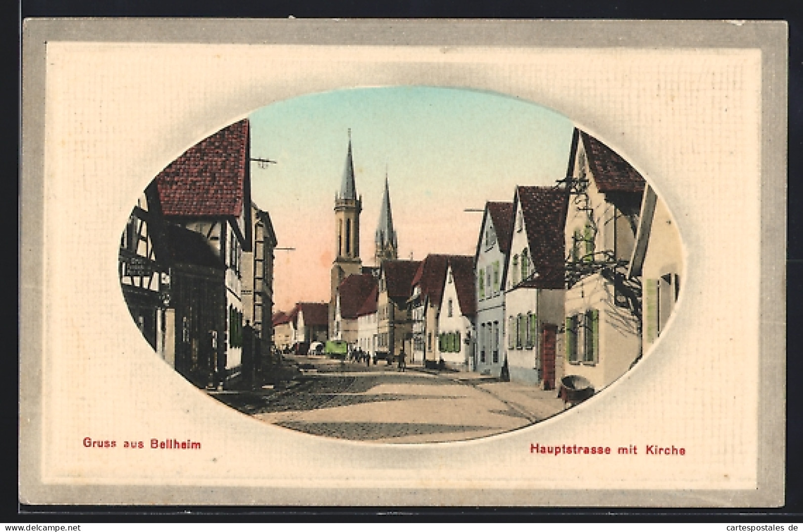 AK Bellheim, Hauptstrasse mit Kirche