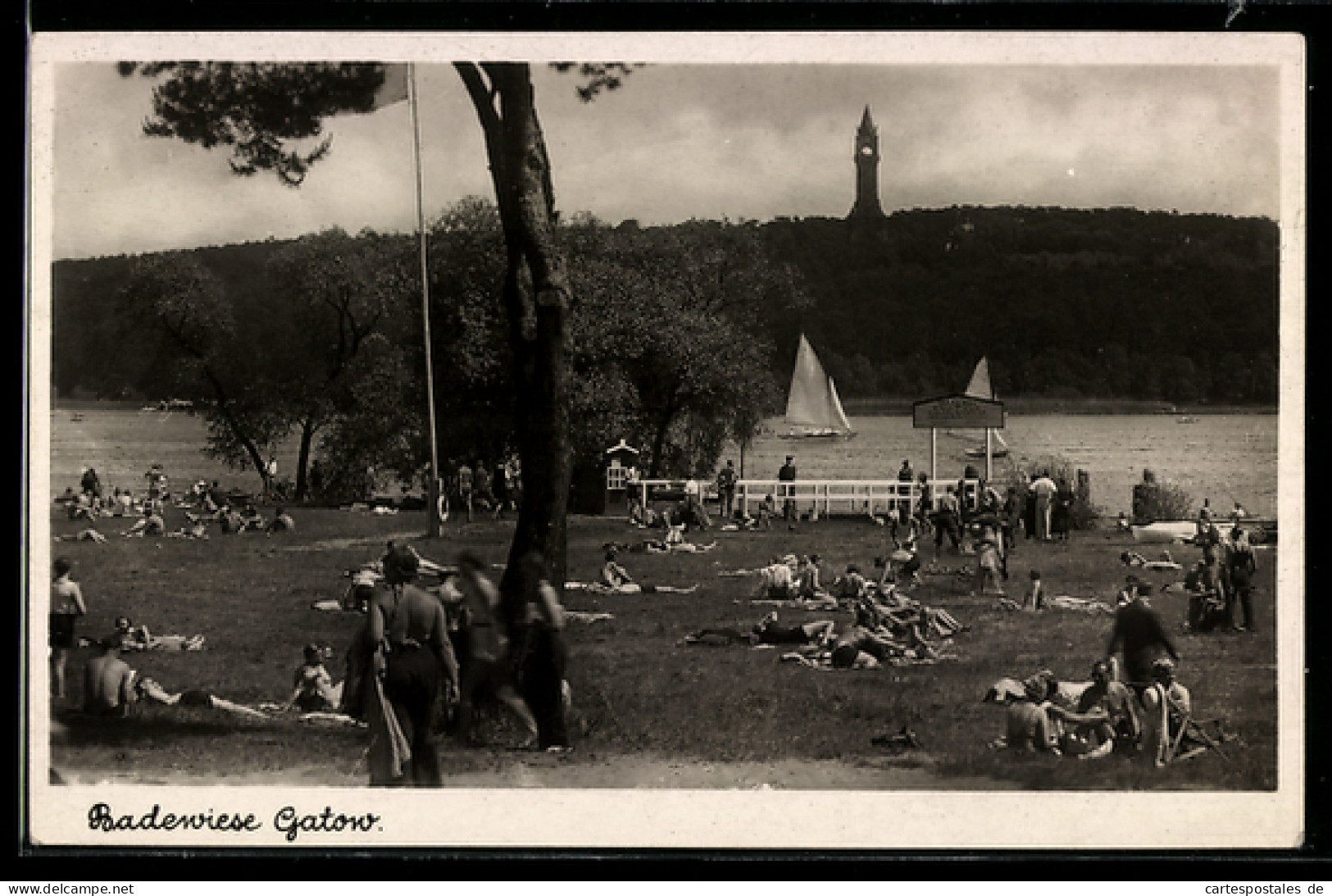 AK Berlin-Gatow, Badewiese mit Besuchern