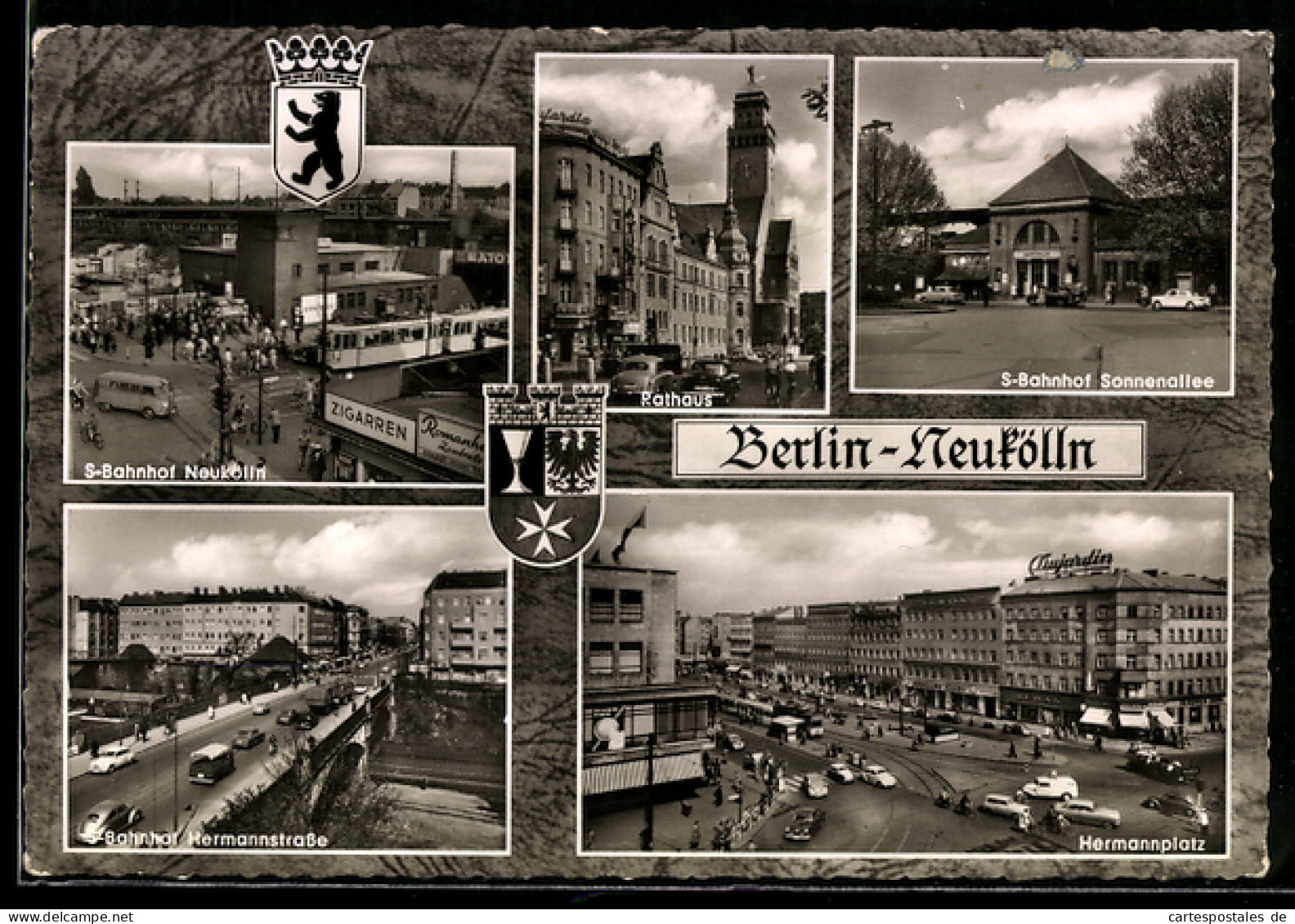 AK Berlin-Neukölln, S-Bahnhof Neukölln, Rathaus, Hermannplatz