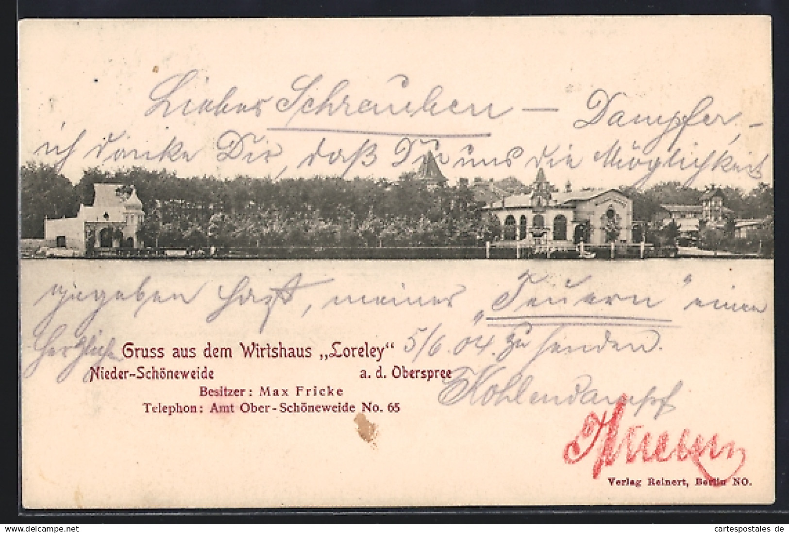AK Berlin-Niederschöneweide, Nieder-Schöneweide a. d. Oberspree, Gasthaus Loreley, Bes. Max Fricke
