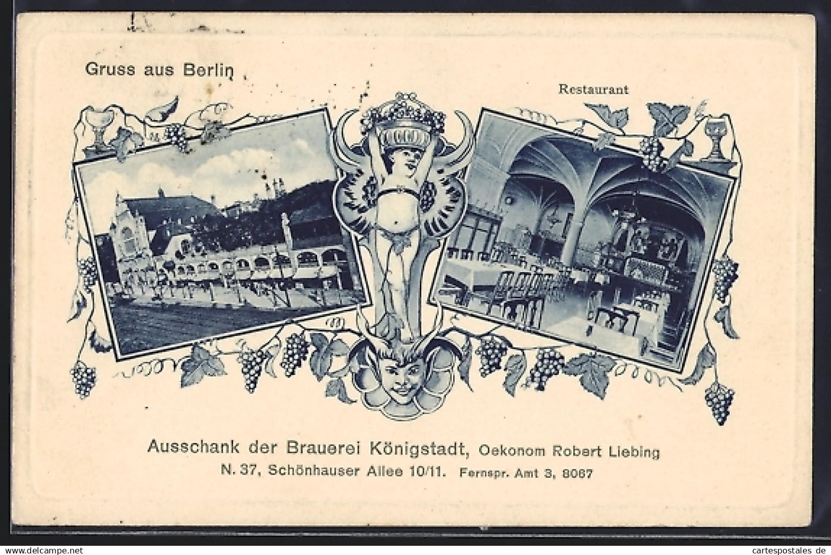 AK Berlin-Prenzlauer Berg, Restaurant der Brauerei Königstadt, Robert Liebing, Schönhauser Allee 10 /11