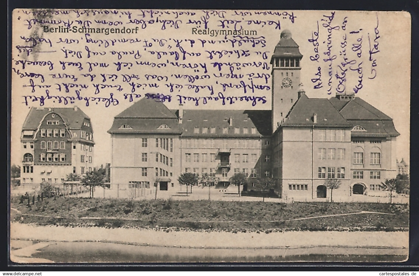 AK Berlin-Schmargendorf, Realgymnasium, Panorama mit Hof