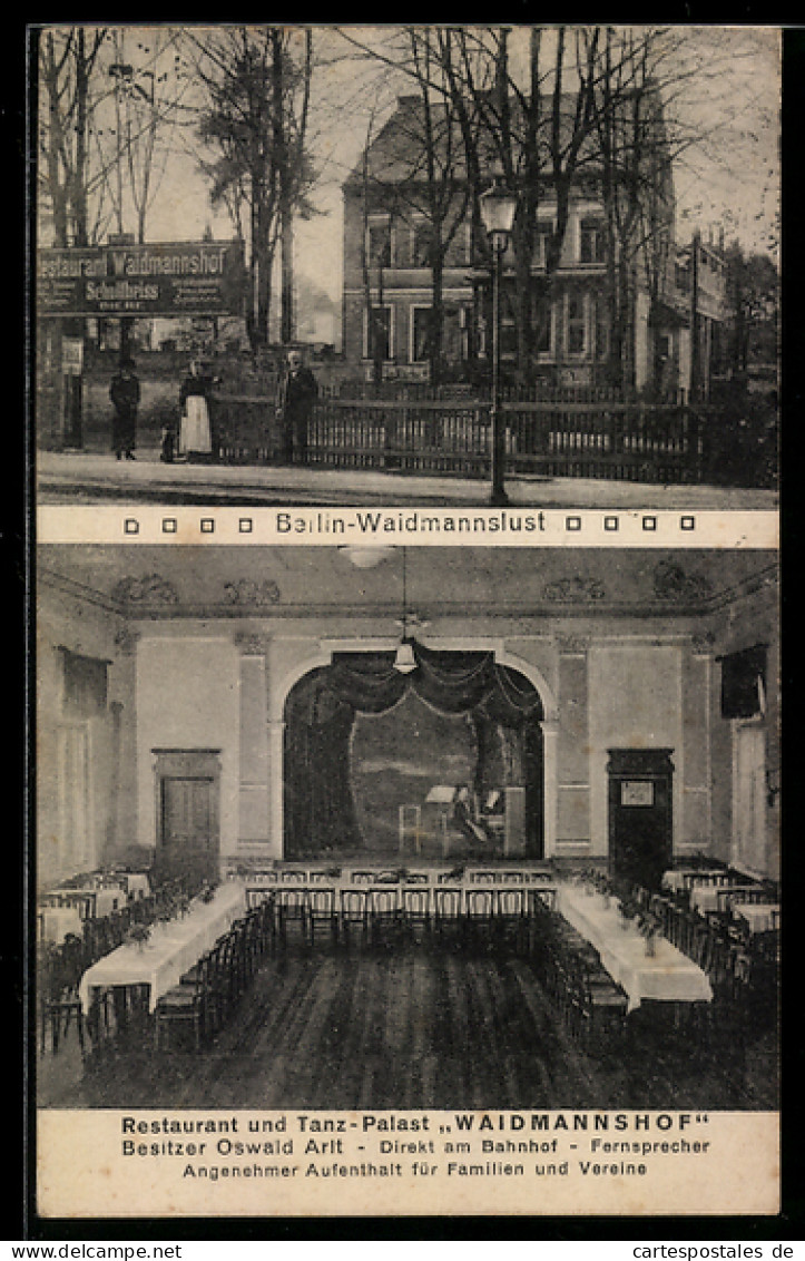 AK Berlin-Waidmannslust, Restauant und Tanz-Palast Waidmannshof, Bes. Oswald Arlt
