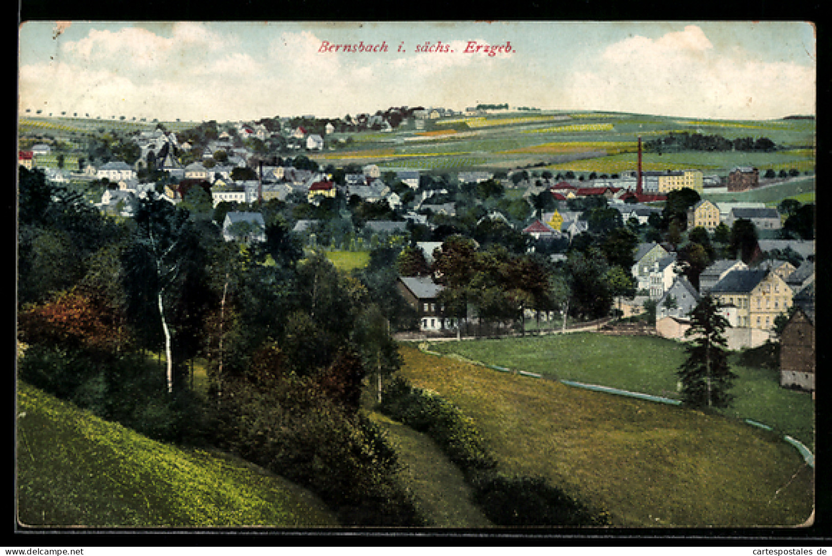 AK Bernsbach i. sächs. Erzgeb., Ortsansicht aus der Vogelschau