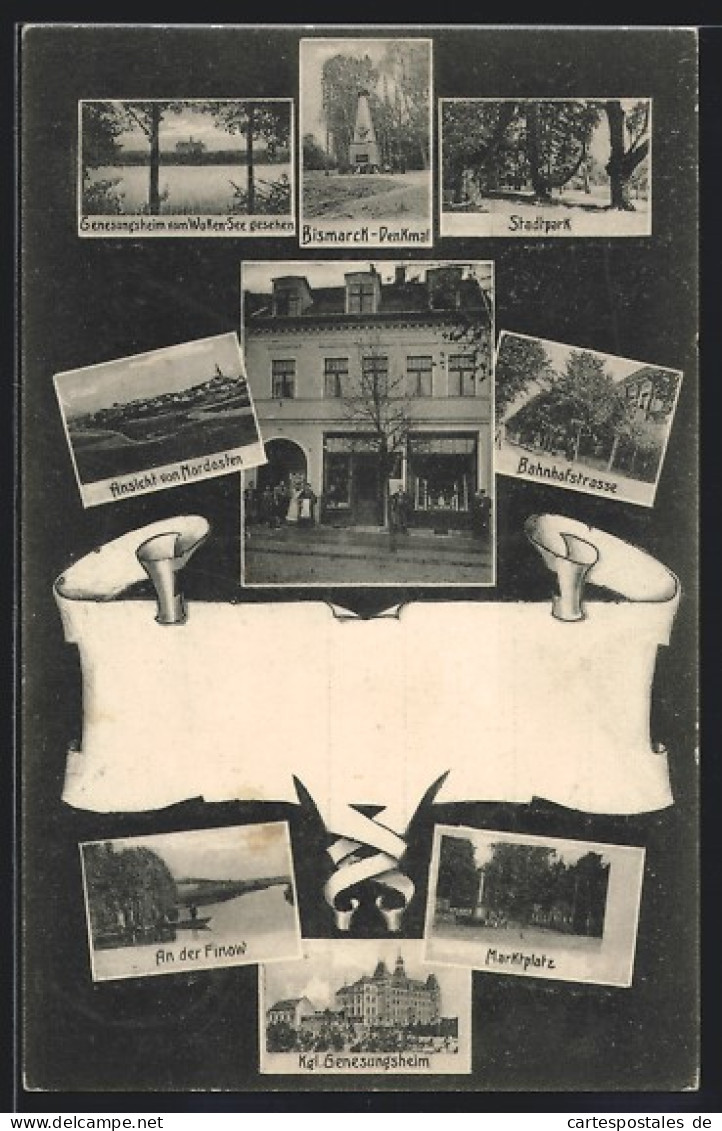 AK Biesenthal, Bahnhofstrasse, Marktplatz, An der Finow, Stadtpark