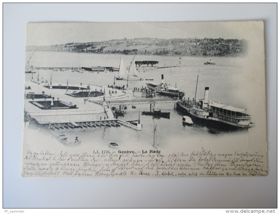 AK / Bildpostkarte 1899 J.J. 1776 Geneve - La Rade gelaufen von Geneve nach Bordesholm Schiffe / Dampfer
