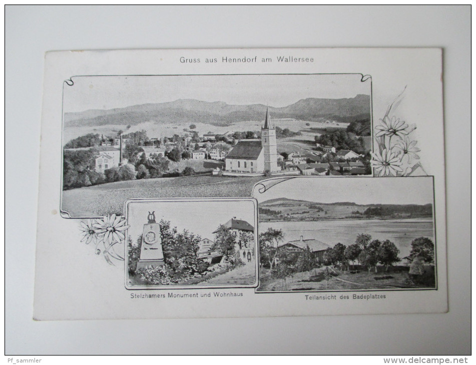 AK / Bildpostkarte Mehrbild 1907 Gruss aus Henndorf am Wallersee Kirche / Stezhamers Monument / Badeplatz