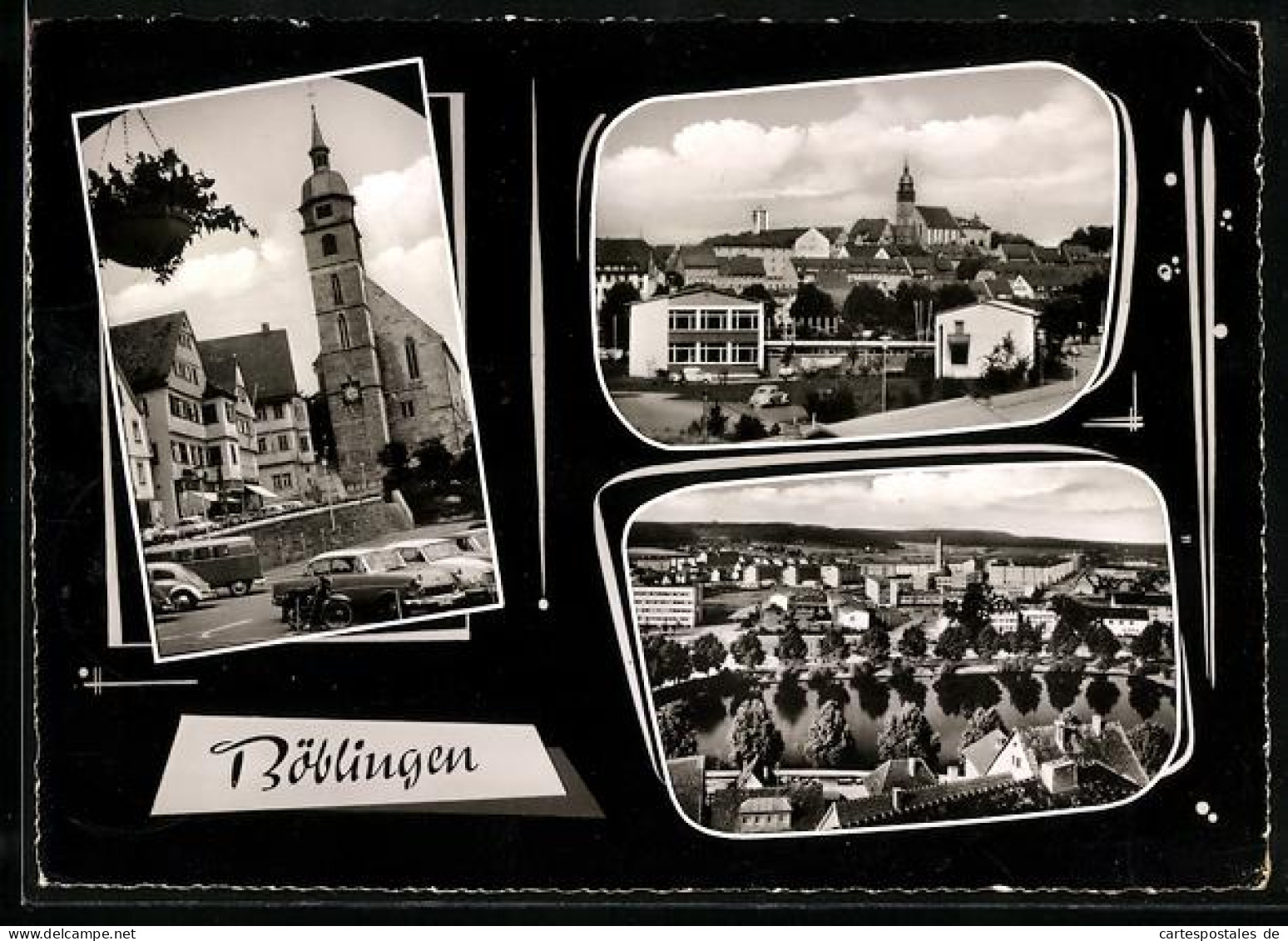 AK Böblingen, Kirche, Ortsansicht mit See