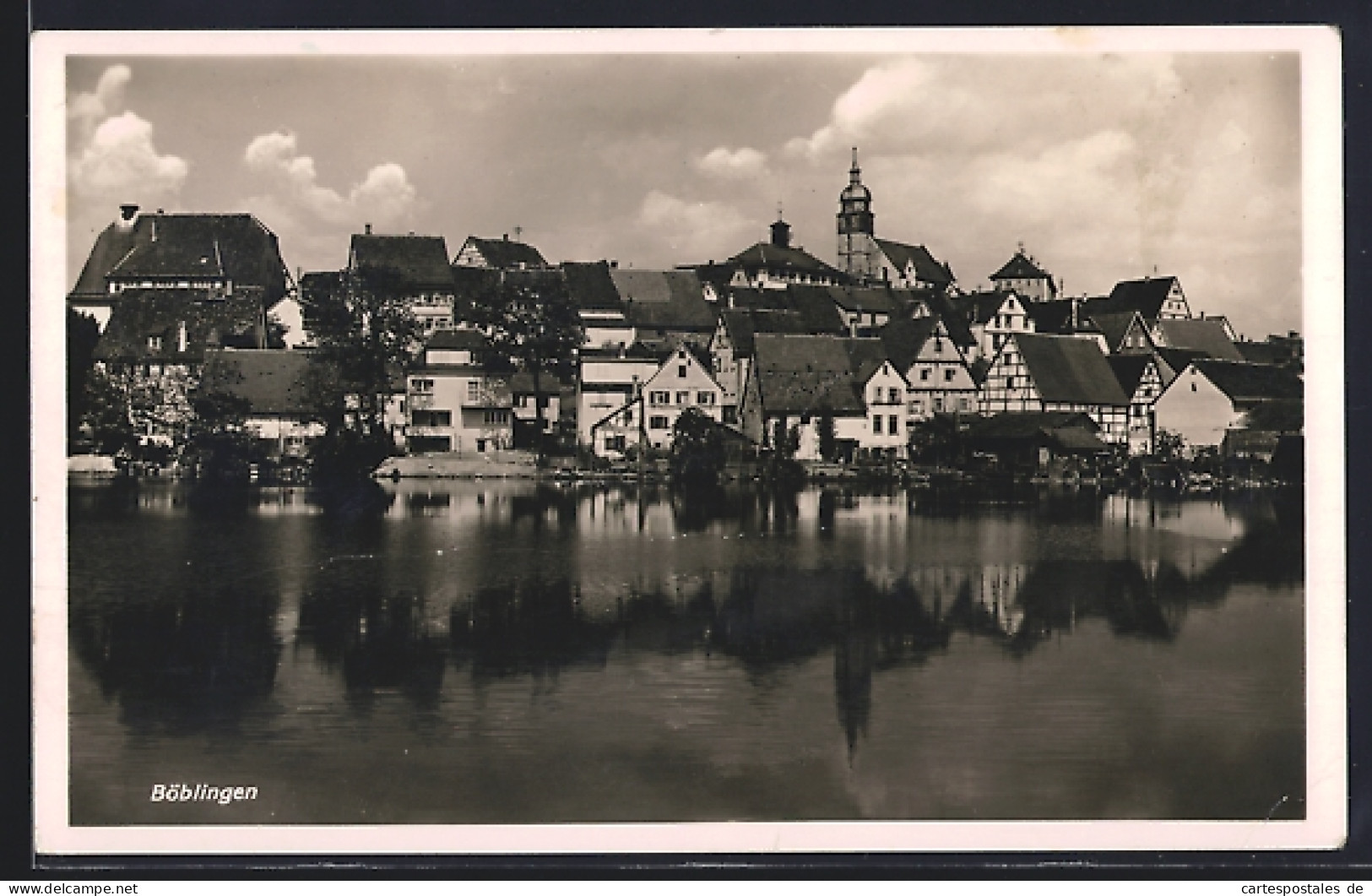 AK Böblingen, Ortsansicht mit Flusspartie