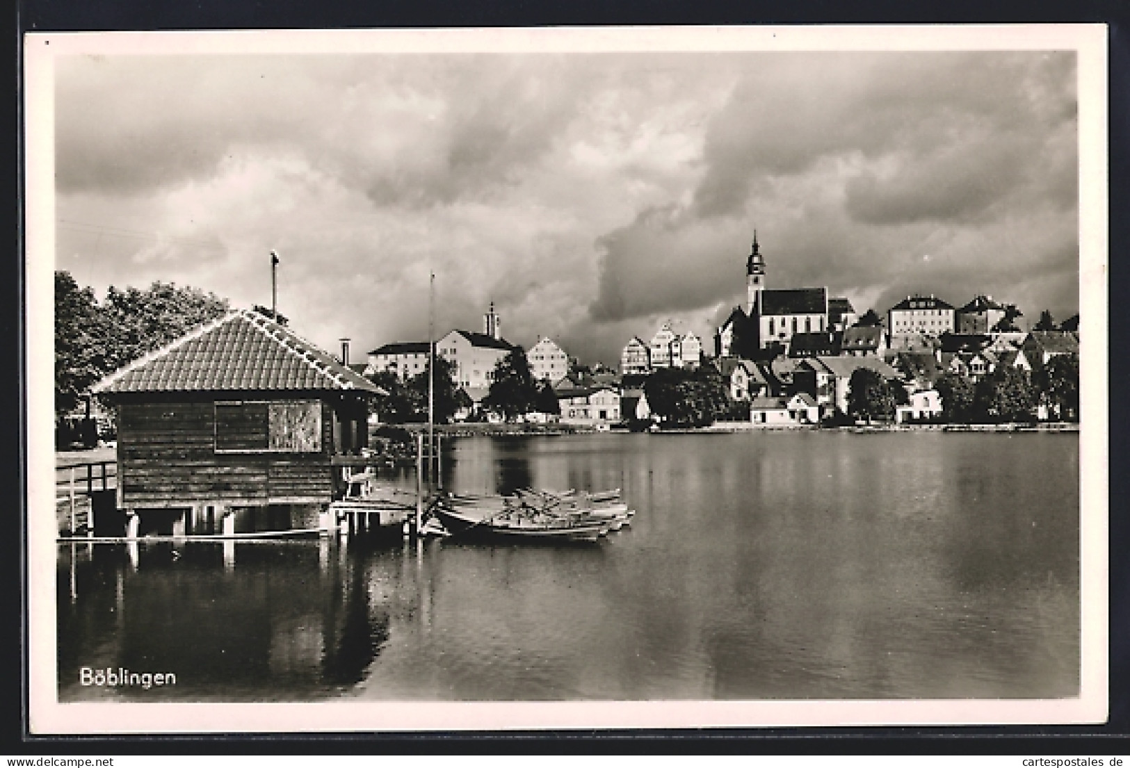 AK Böblingen, Uferpartie mit Kirche