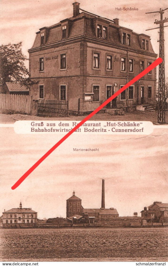 AK Boderitz Cunnersdorf Restaurant Hut Schänke Bahnhof Windbergbahn Marienschacht Bannewitz Freital Dresden Bahnpost