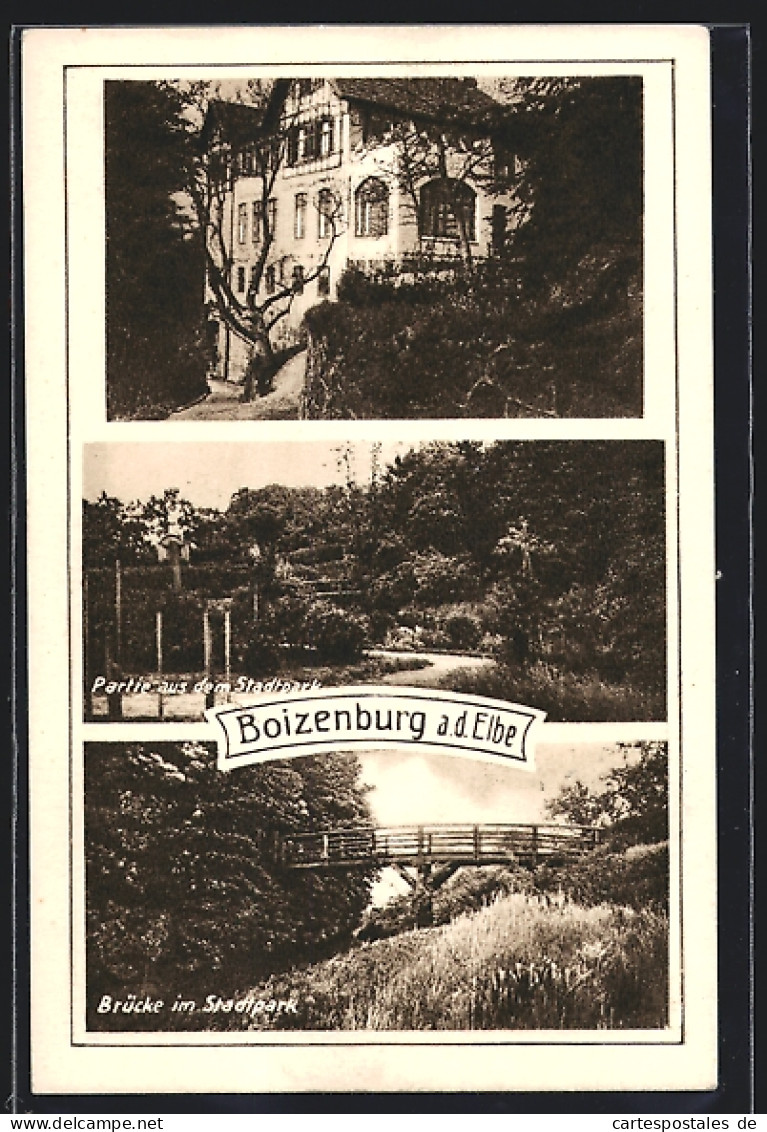 AK Boizenburg a. d. Elbe, Kurhaus, Brücke im Stadtpark