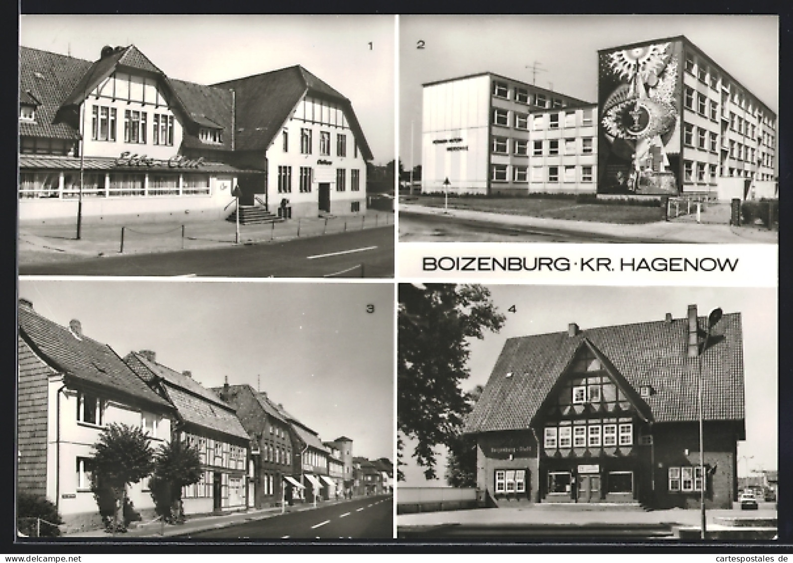 AK Boizenburg /Hagenow, Ortsansichten v. Oberschule, Hotel u. Clara-Zetkin-Strasse