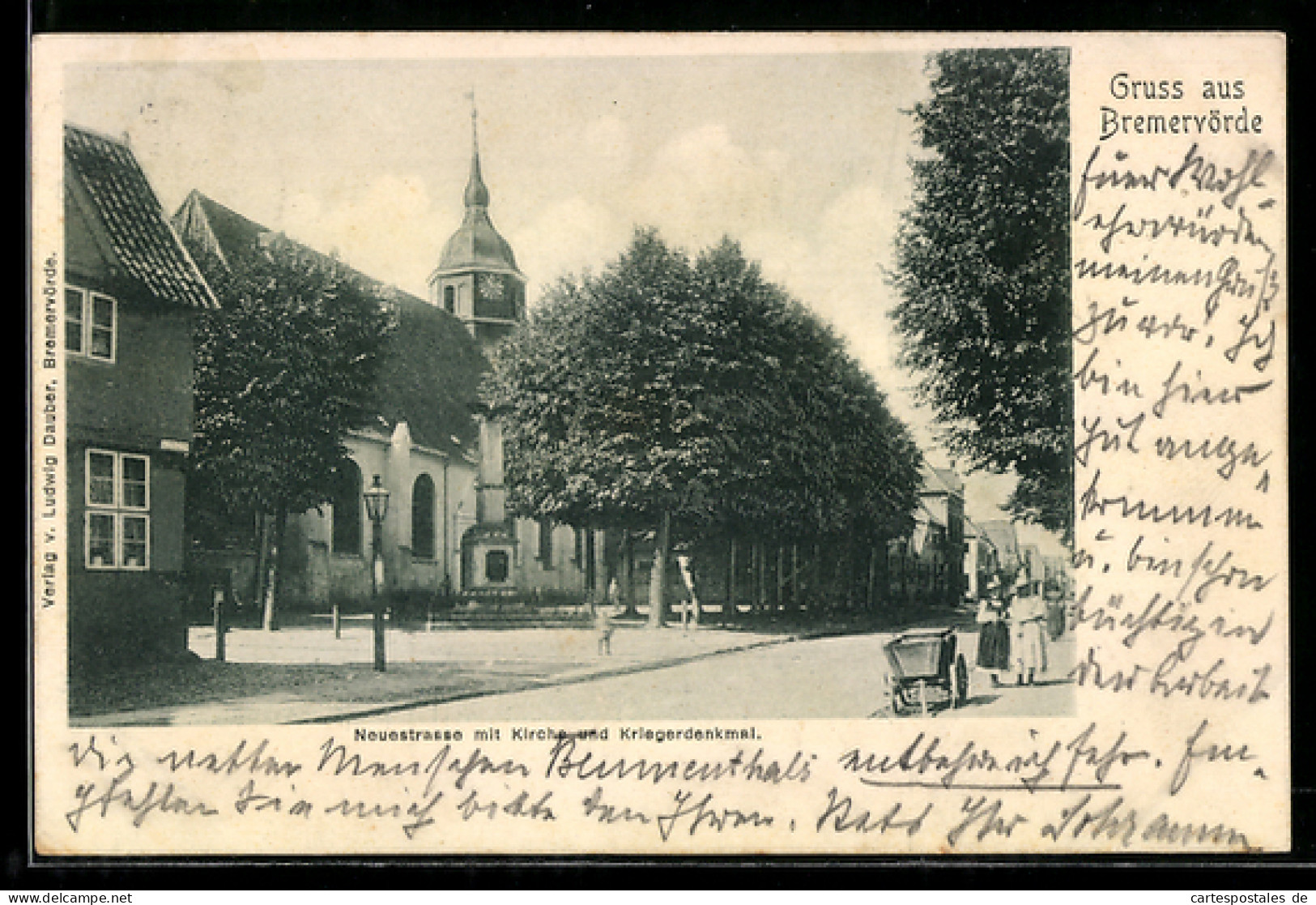 AK Bremervörde, Neuestrasse mit Kirche und Kriegerdenkmal