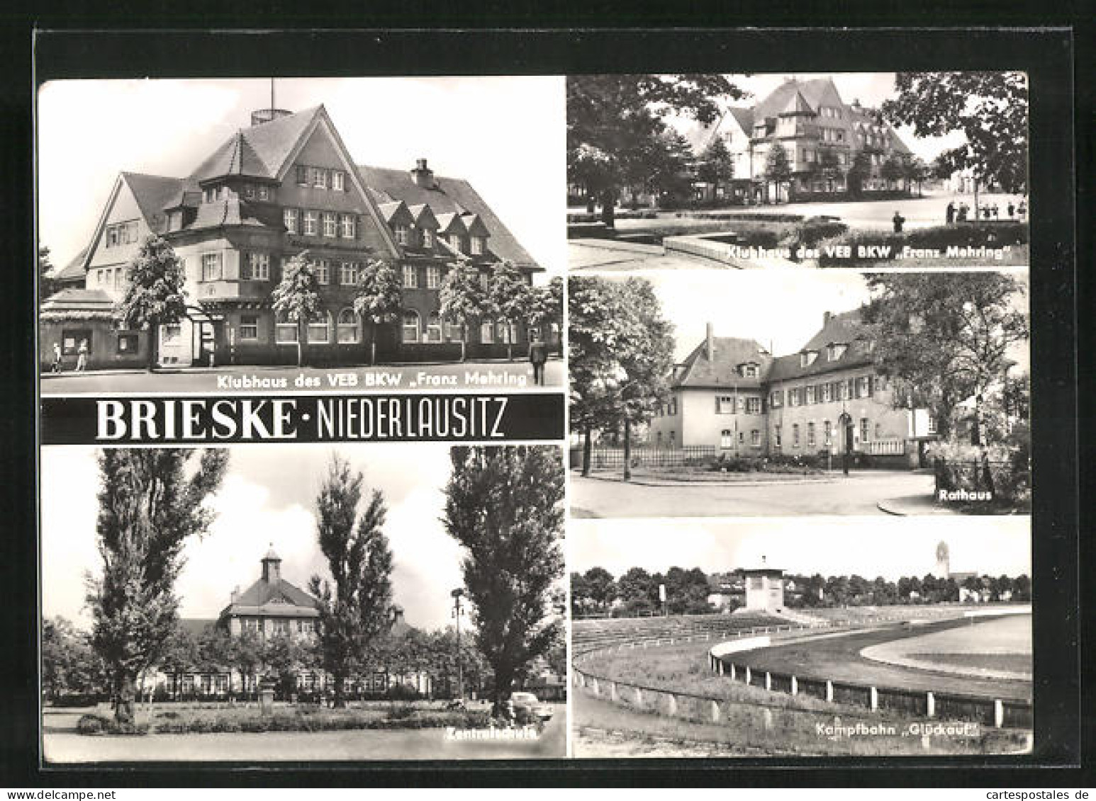 AK Brieske, Klubhaus des VEB BKW Franz Mehring, Zentralschule, Kampfbahn Glückauf