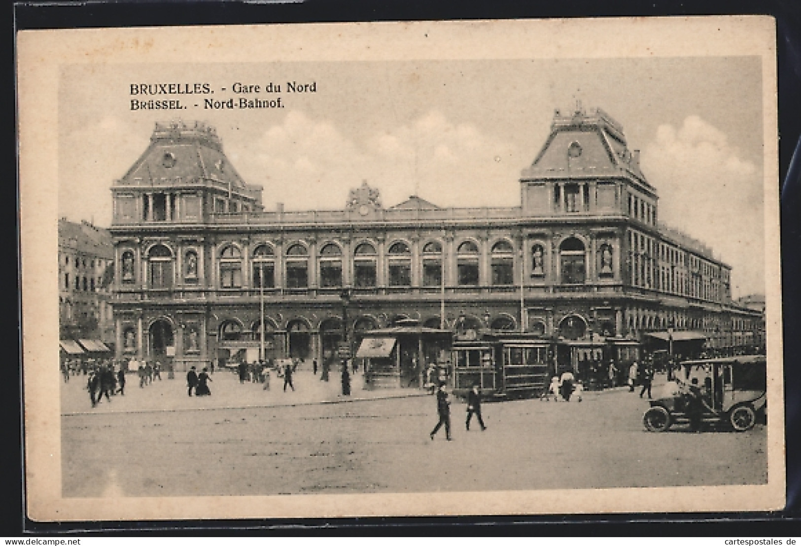 AK Brüssel / Bruxelles, Nord-Bahnhof und Strassenbahn