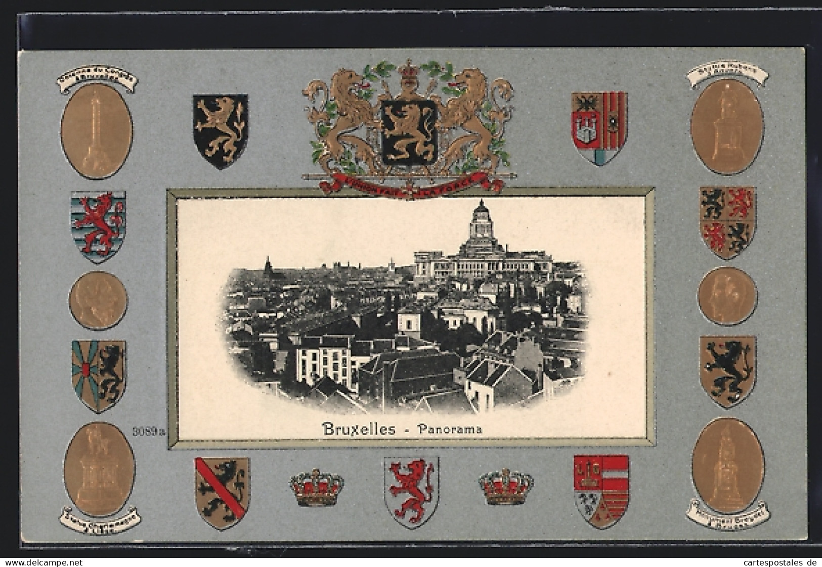 AK Brüssel / Bruxelles, Stadt-Panorama, Wappen