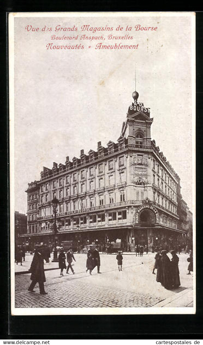 AK Brüssel / Bruxelles, Vue des Grands Magasins de la Bourse, Boulevard Anspach