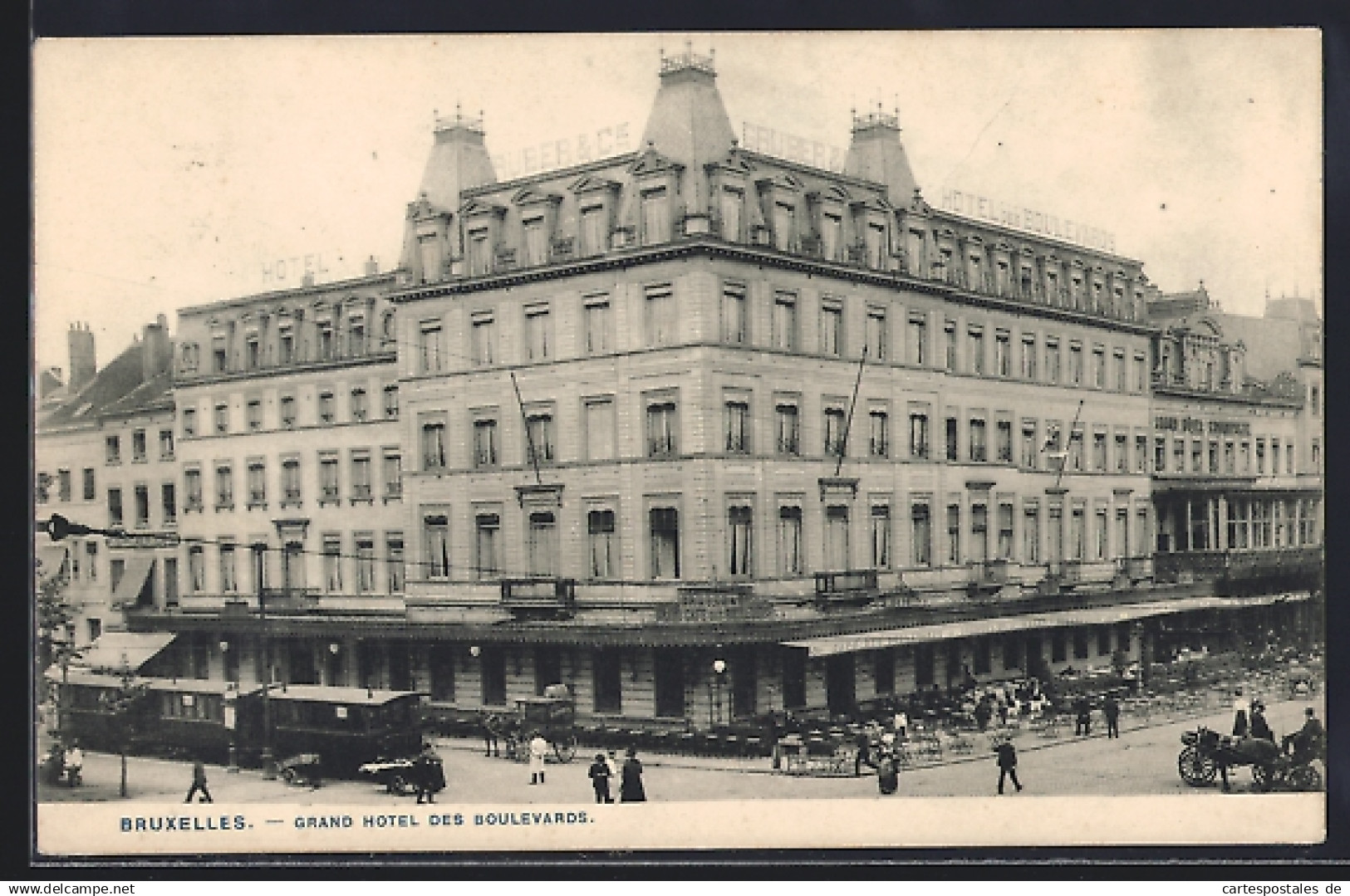 AK Bruxelles, Grand Hotel des Boulevards, Strassenbahn