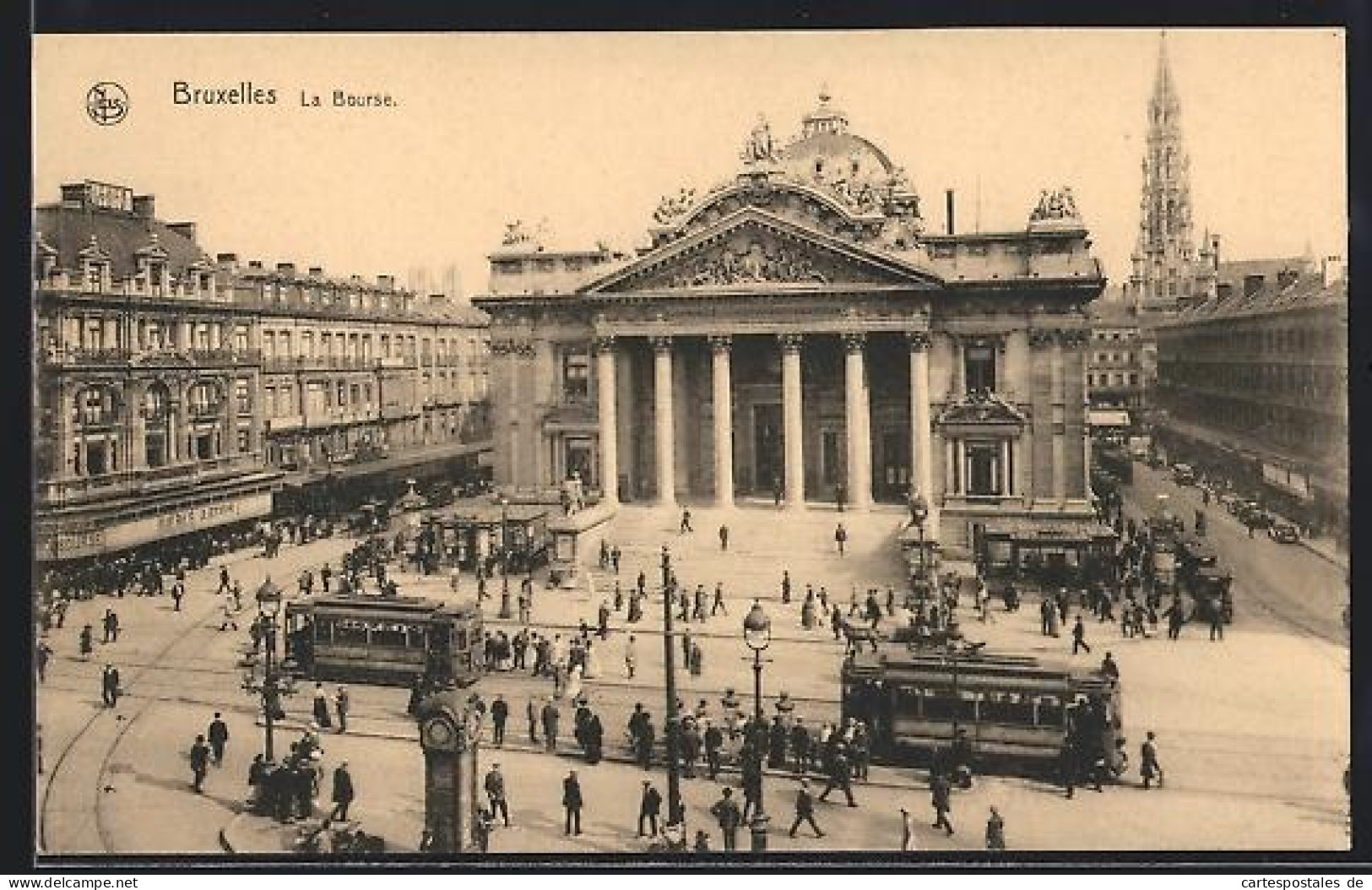 AK Bruxelles, La Bourse, Strassenbahn