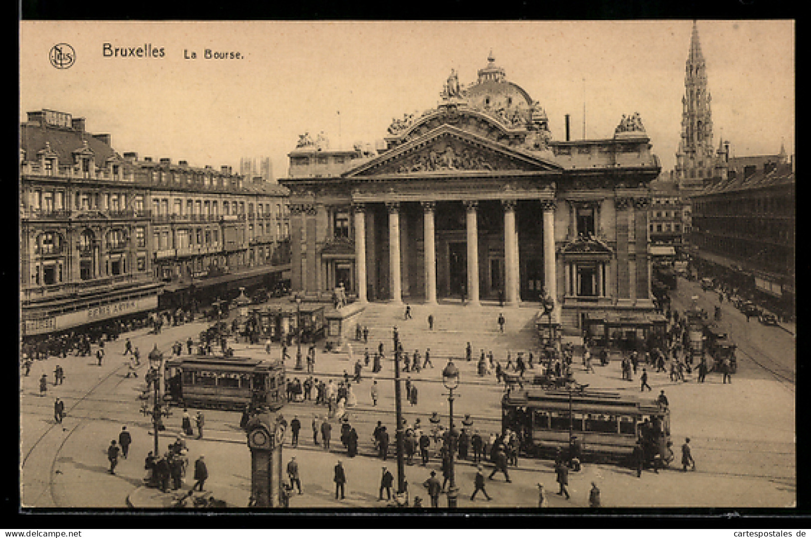AK Bruxelles, La Bourse, Strassenbahn