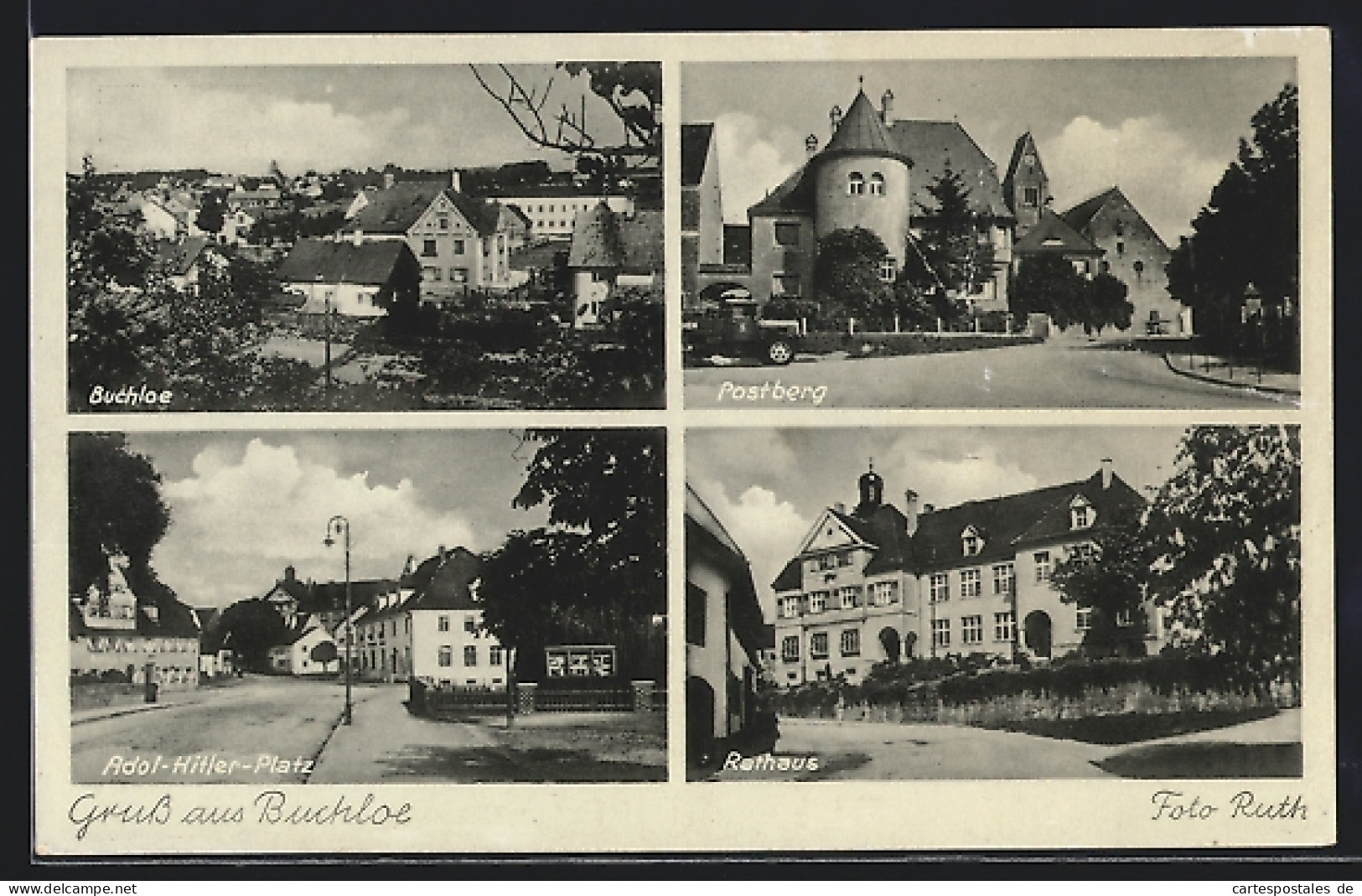 AK Buchloe, Rathaus, Postberg, Platz