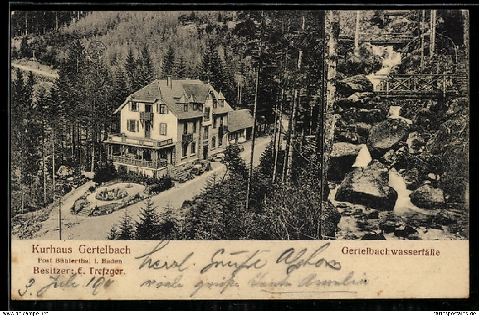 AK Bühlertal, Hotel Kurhaus Gertelbach, Gertelbachwasserfälle