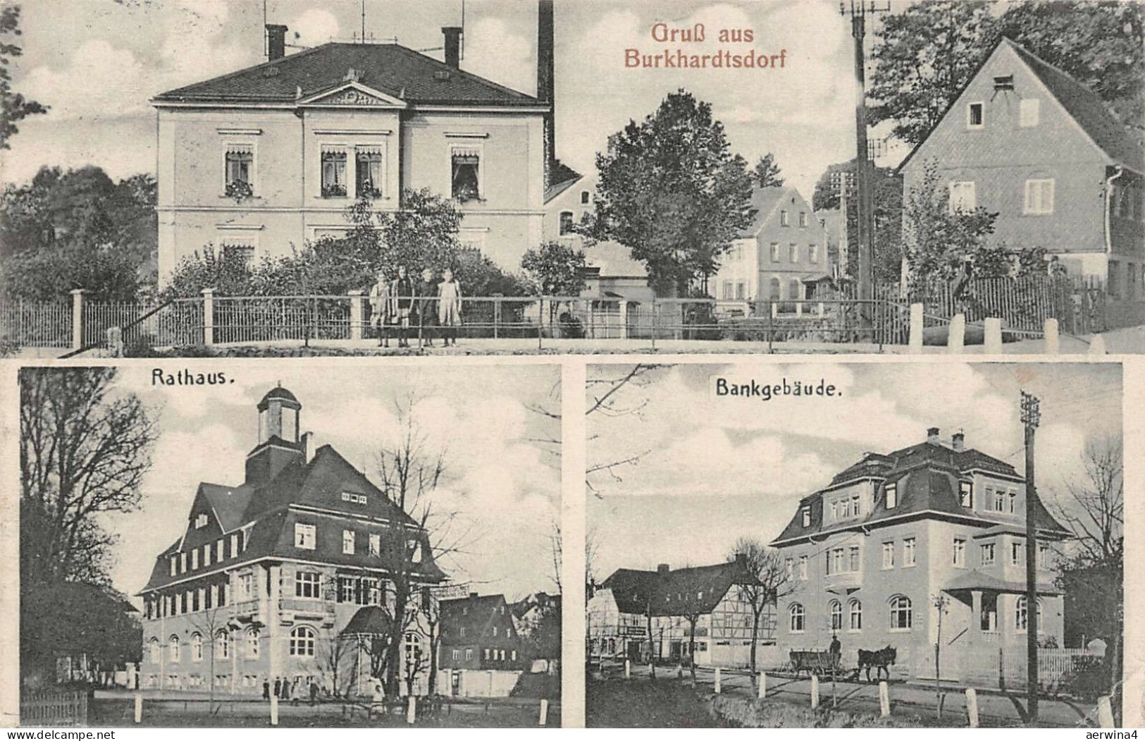 AK Burkhardtsdorf Erzg. Bankgebäude 1915