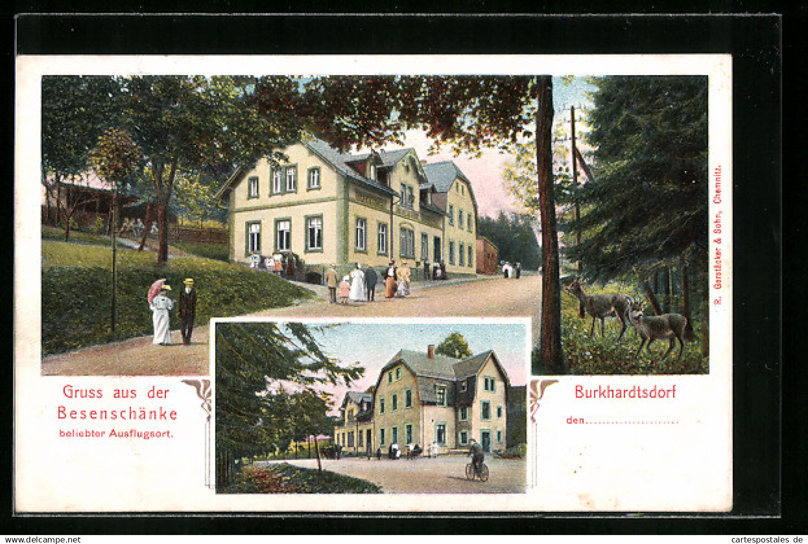 AK Burkhardtsdorf, Gasthaus Besenschänke, Seitenansicht