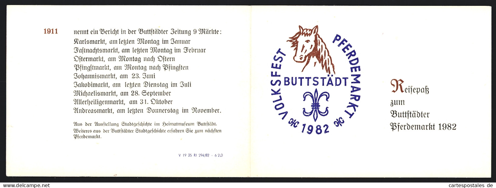 AK Buttstädt, Volksfest Pferdemarkt 1982, Reisepass, Geschichte der Buttstädter Märkte