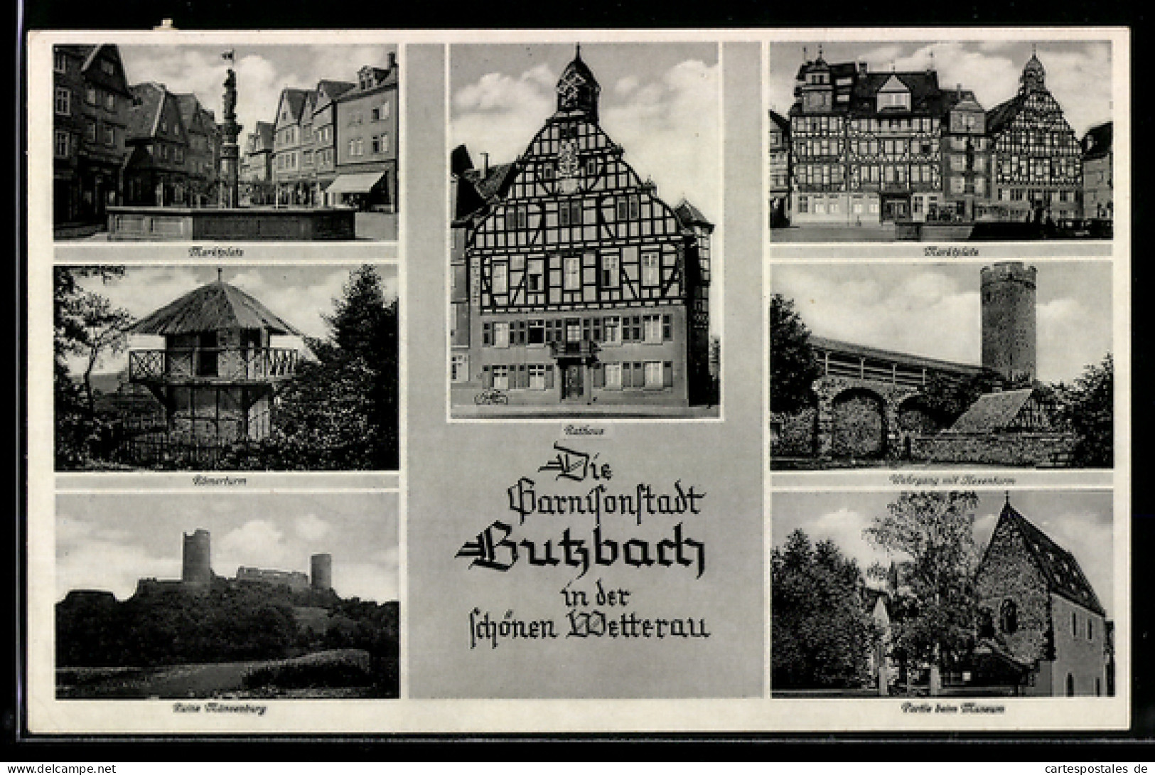 AK Butzbach in der Wetterau, Rathaus, Wehrgang mit Hexenturm, Römerturm