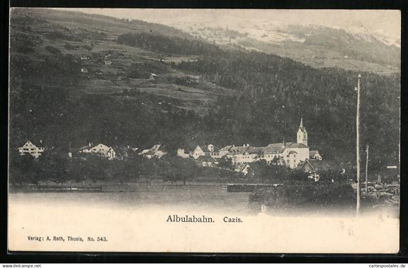 AK Cazis /Albulabahn, Teilansicht mit Bergen