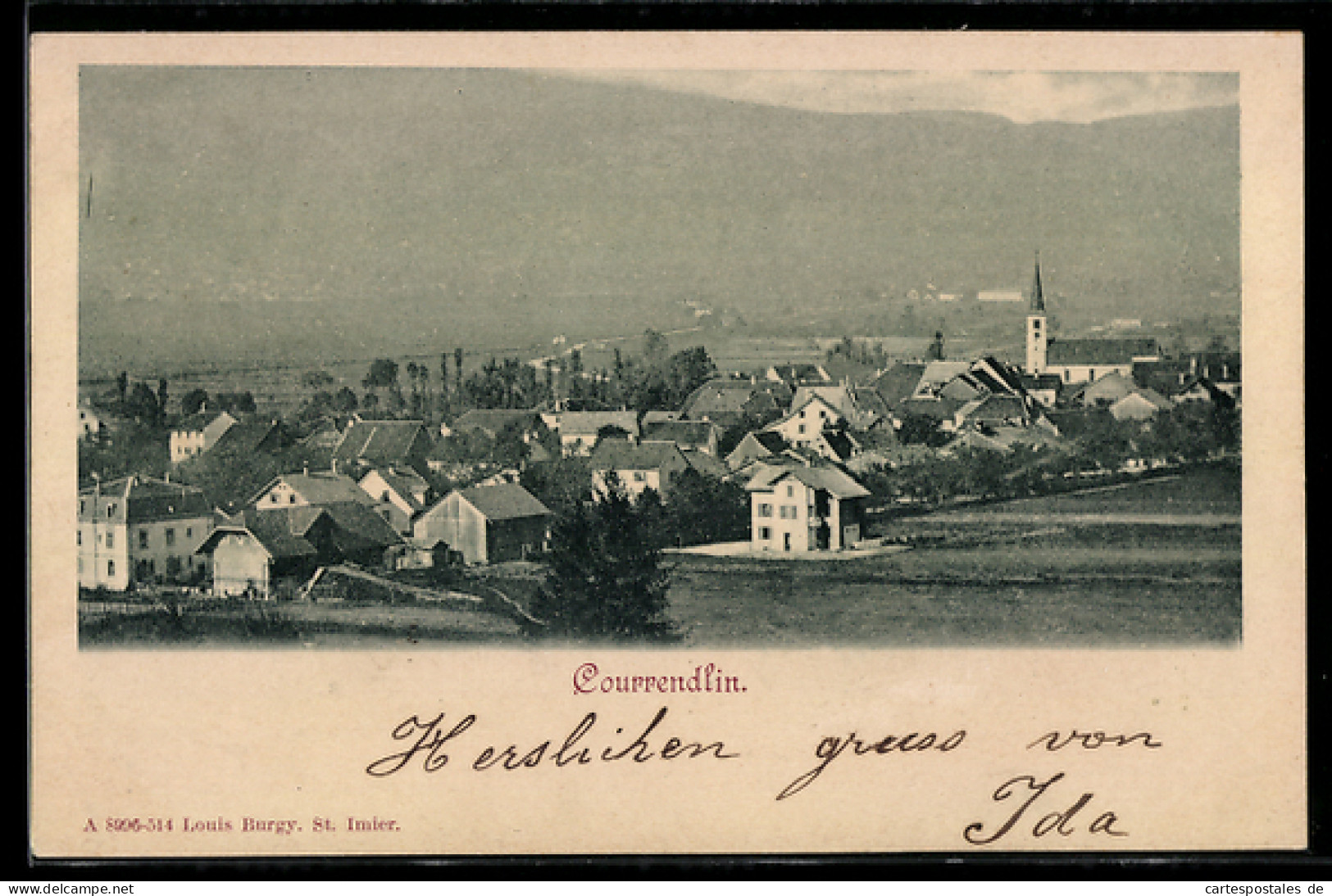AK Courrendlin, Ortsansicht mit Kirche