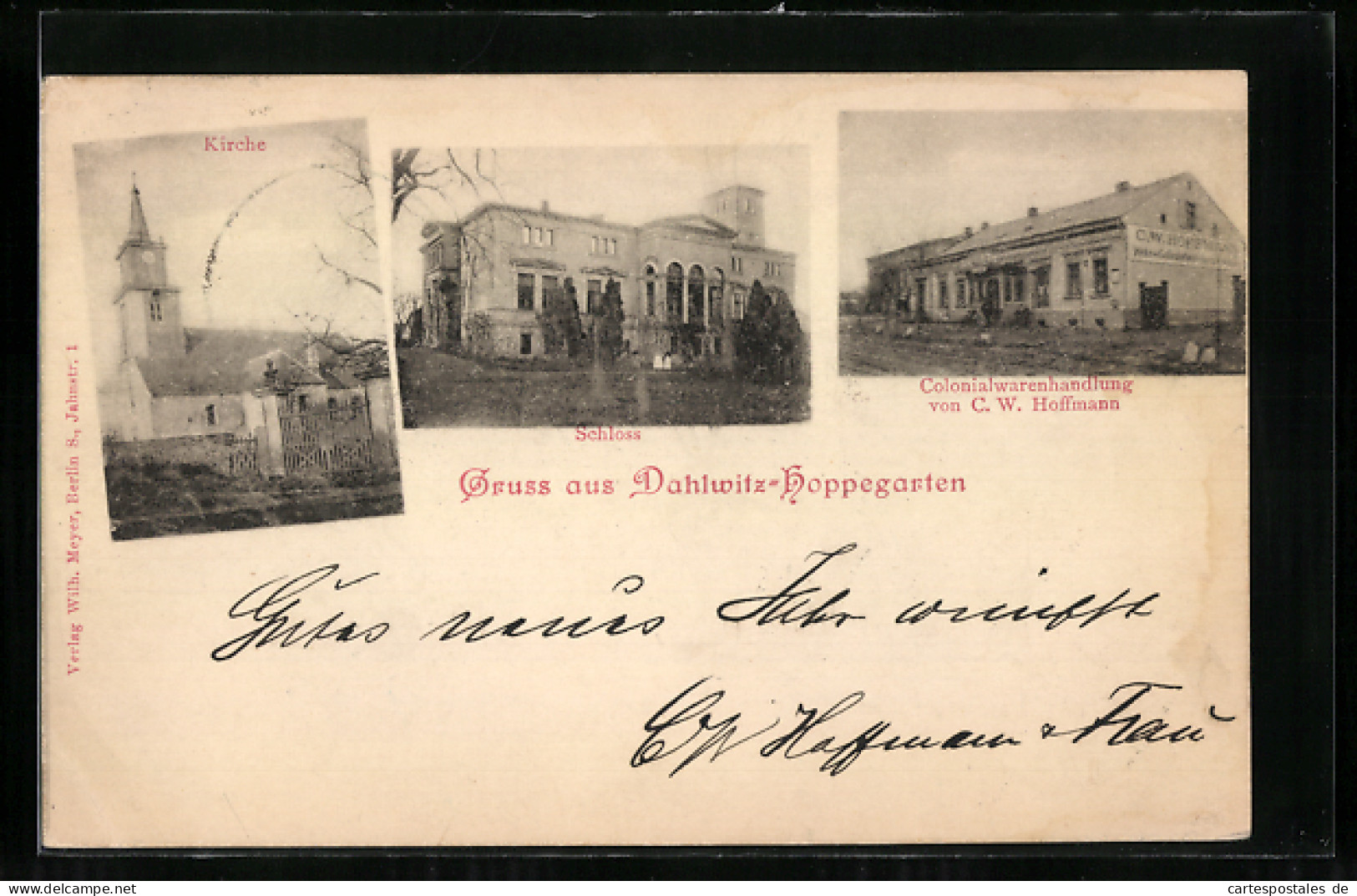 AK Dahlwitz-Hoppegarten, Colonialwarenhandlung C. W. Hoffmann, Schloss, Kirche